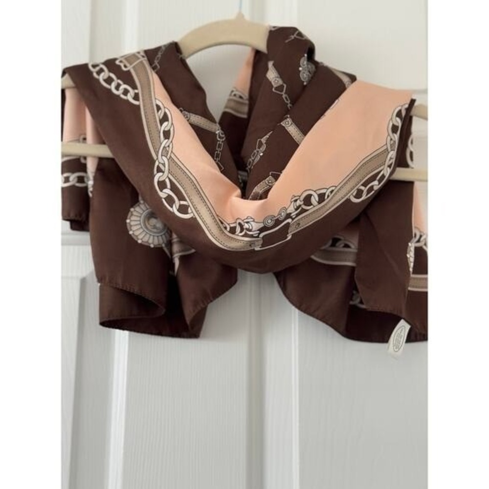 90s Made in Italy Square Scarf Equestrian Chain Silky Print 34" x 34"